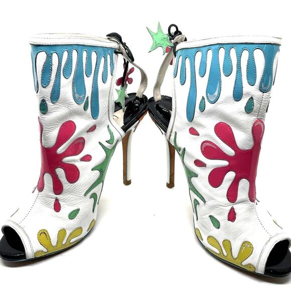 Sophia Webster Arty Party Paint Splatter Heel Tie Back Booties Size 7.5 - Picture 7 of 15